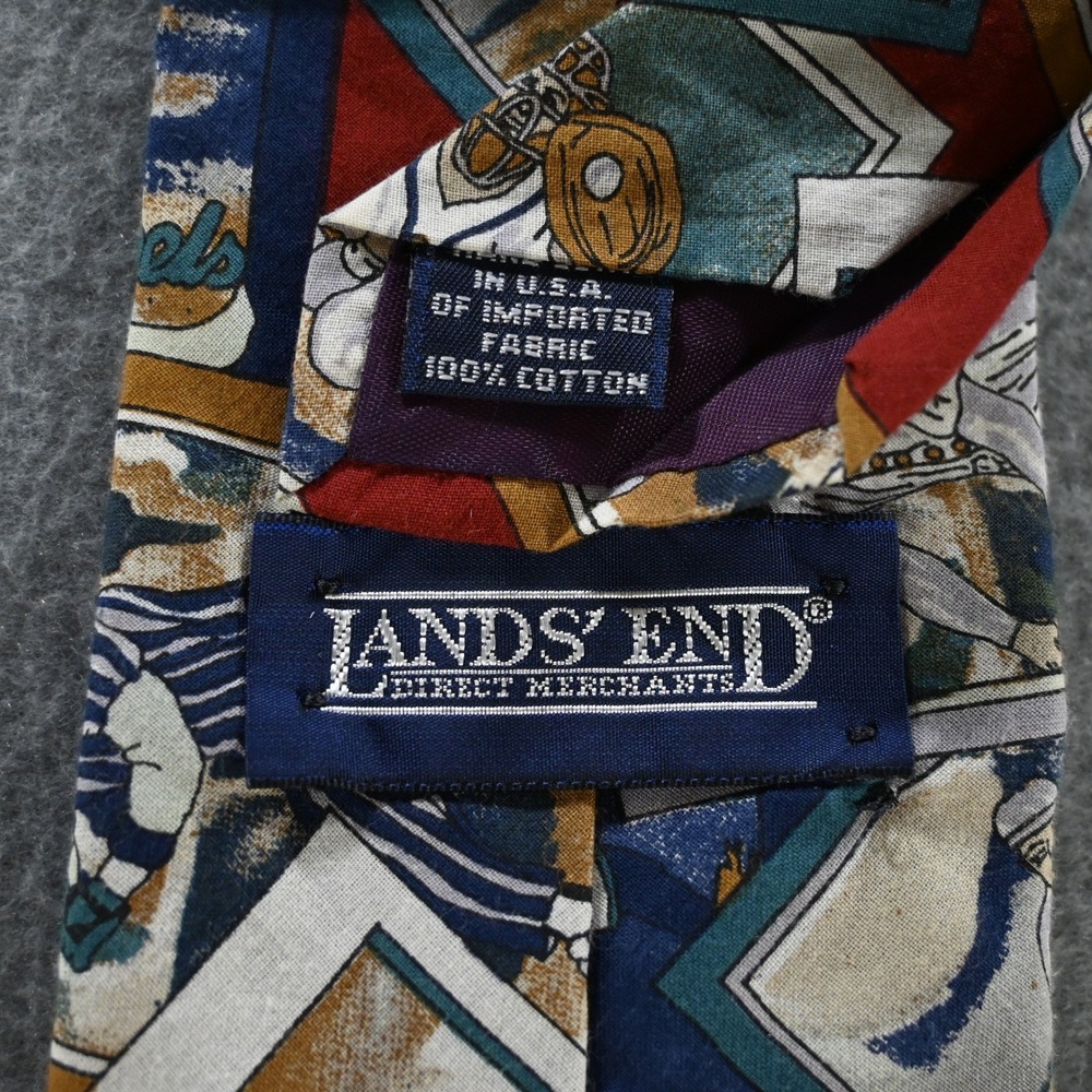 Lands End Mens Vintage Baseball Card Collage Necktie OS Multicolor Cotton - Picture 5 of 8